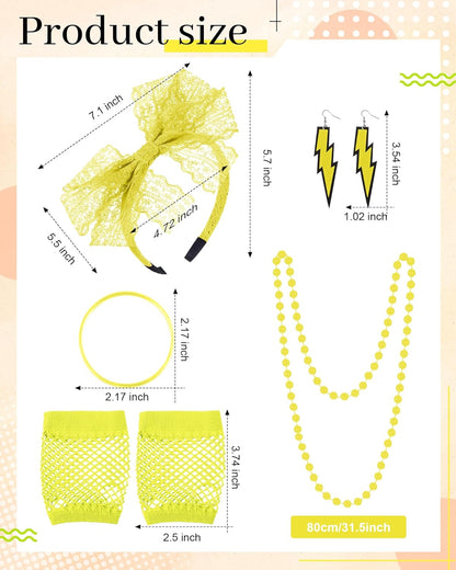 Blulu 80s Accessories Women Lace Headband Earrings Fishnet Gloves Necklace Bracelet for 80s Retro Party Halloween