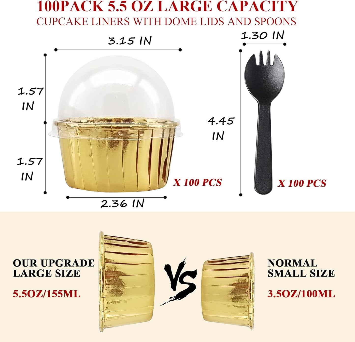 Cupcake Liners with Lids 50 Pack,LNYZQUS 5oz Large Foil Cupcake Cups Muffin Tins,Disposable Baking Cups Muffin Liners Wrappers Holders for Wedding Valentine-Pink in gold