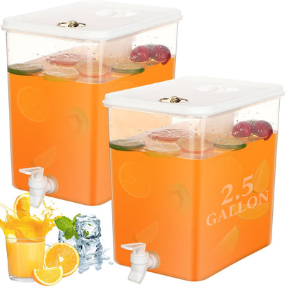 Domensi 2 Pack 2 Gallon Drink Dispenser for Fridge with Spigot Water Dispenser Leak Proof Lids Filter Screen Beverage Juice Container Sealed Plastic Lemonade Milk Cold Hot Drink Tea Jug for Party