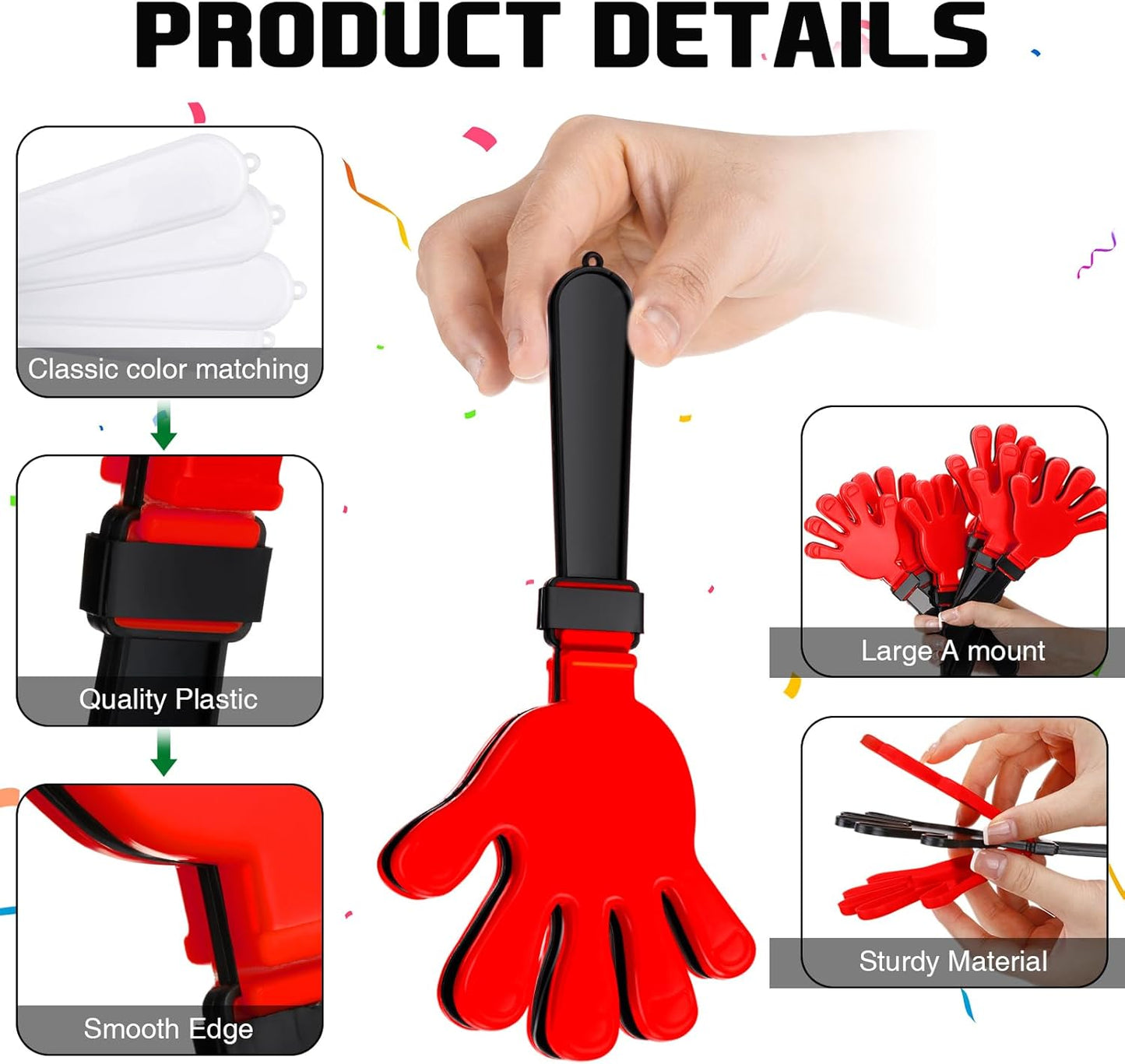 Junkin 48 Pcs Hand Clappers Bulk 7. 5 x 3. 5 Inches Noise Makers Party Favors Clapping Noise Maker Clacker for Birthdays Game Prizes Rewards Football Sporting Events Cheers Supplies (Black,White)