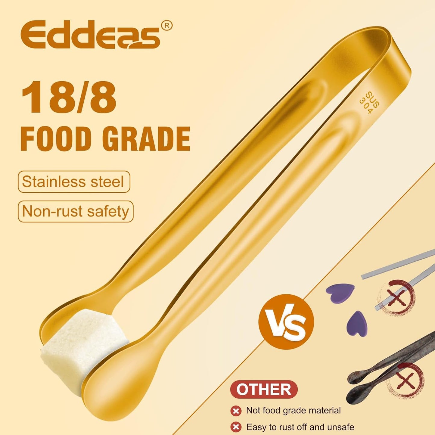 EDDEAS 12 PCS Small Serving Tongs, 4.3" Mini Gold Tongs, Gold Kitchen Tongs for Serving Food, Coffee Bar, Tea Party, Desserts Party and Ice Bucket