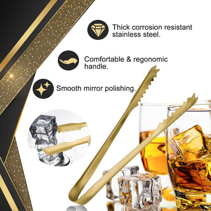WAFJAMF Ice Tongs for Ice Bucket,7 Inch Bar Serving Tong, 304 Stainless Steel,-Gold Plated-for Party Kitchen Restaurant