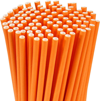 Disposable Paper Straws Solid Green - 7.75'' x 0.24'', 100 Counts - for Drinking, Beverage, Juice, Soda, Bar Supplies