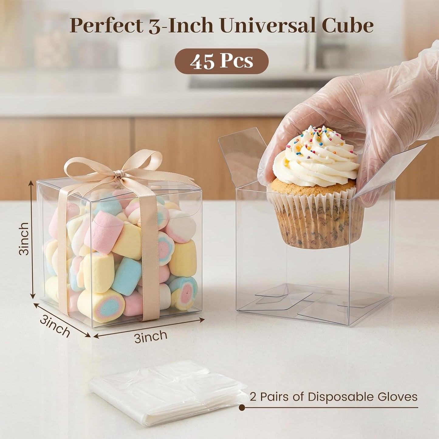 VGOODALL 100 Pcs Clear Favor Boxes, 2x2x2 Inch Small Transparent Cube Gift Boxes for Candy, Macarons, Jewelry, Wedding, Birthday, Baby Shower Party Favors