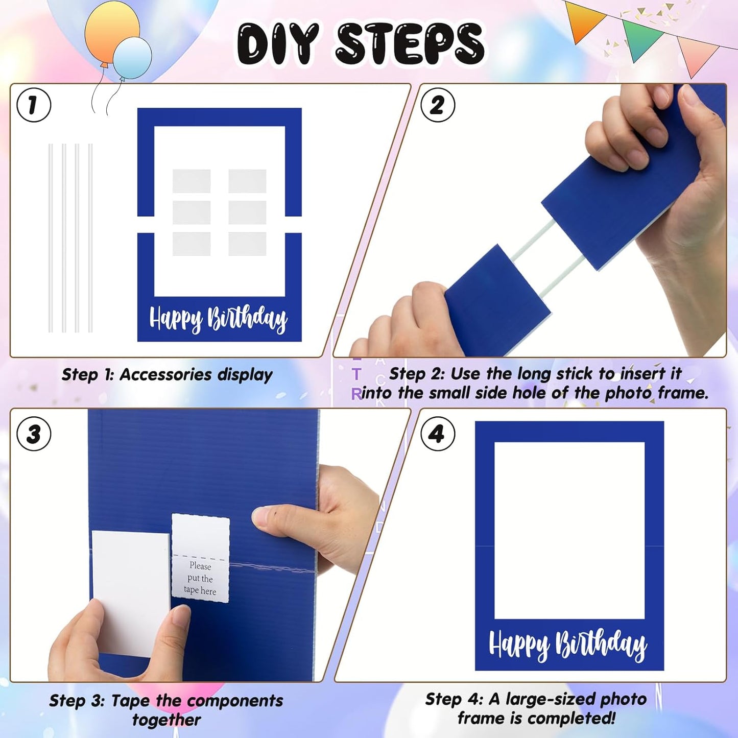 Beeveer 32 x 24 Inch Extra Large Happy Birthday Photo Booth Selfie Frame Props Picture DIY Cutouts Photo Backdrop Cardboard Props for Party Supplies Favors(Vertical,Shiny Gold)