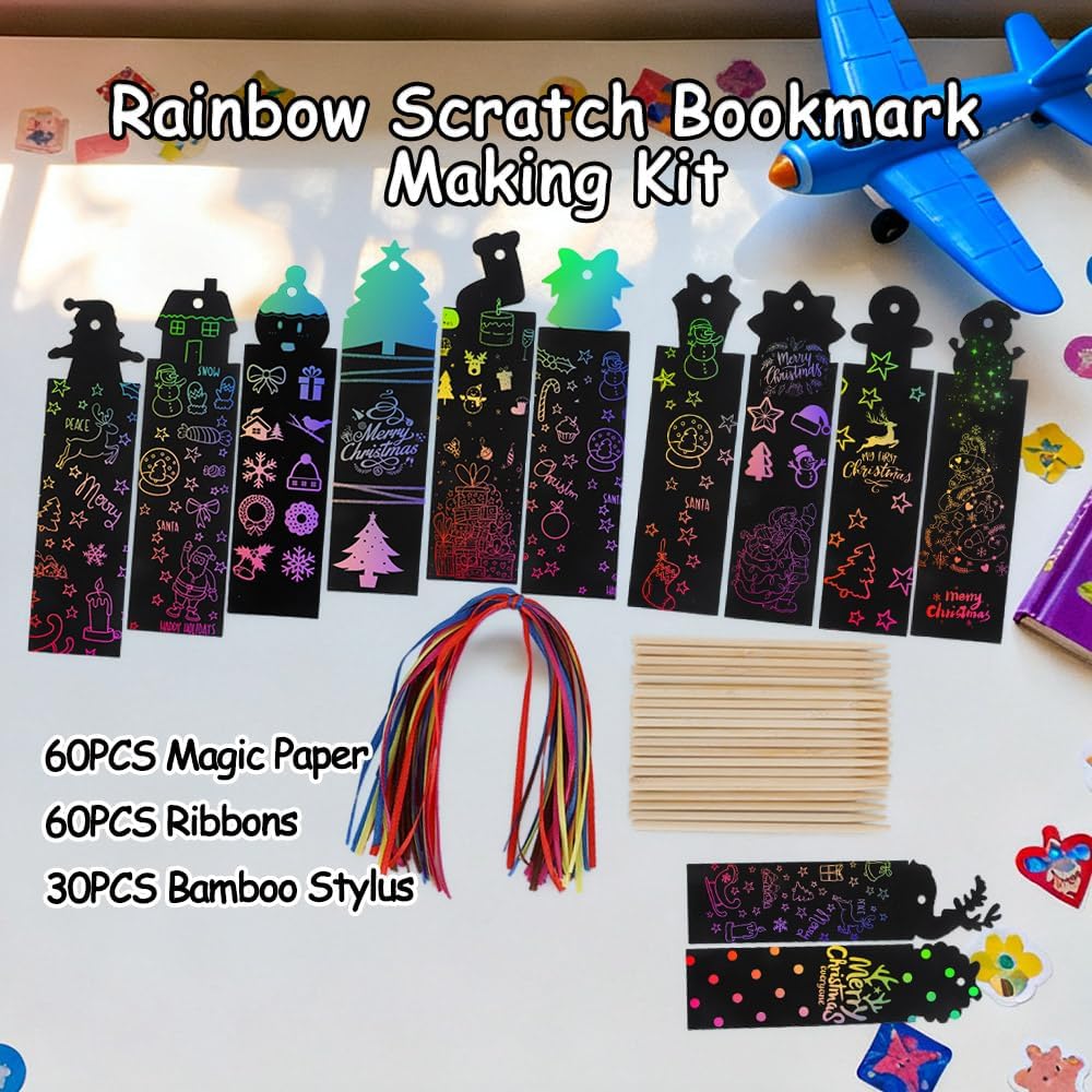 Christian Rainbow Scratch Bookmarks,Easter Basket Stuffers,Party Favors 60 Ribbons 30 Bamboo Stylus Bible Art Crafts Sunday School Crafts Christmas Scratch Off Cards Religious Gifts