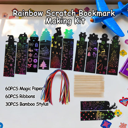 Christian Rainbow Scratch Bookmarks,Easter Basket Stuffers,Party Favors 60 Ribbons 30 Bamboo Stylus Bible Art Crafts Sunday School Crafts Christmas Scratch Off Cards Religious Gifts
