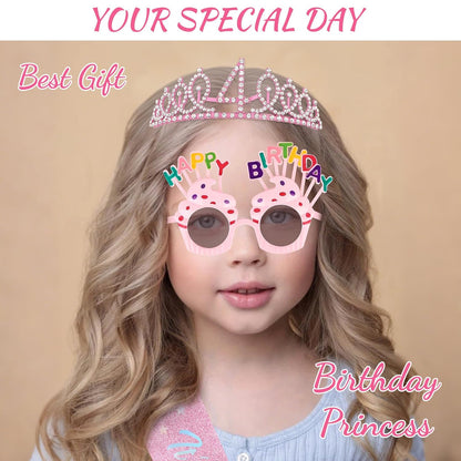 YARIEW 3rd Birthday Decorations, 3rd Glitter Purple Sash and Crown Kit with Happy Birthday Sunglasses, Tiara Princess Crown and Sash Party Outfit Accessory