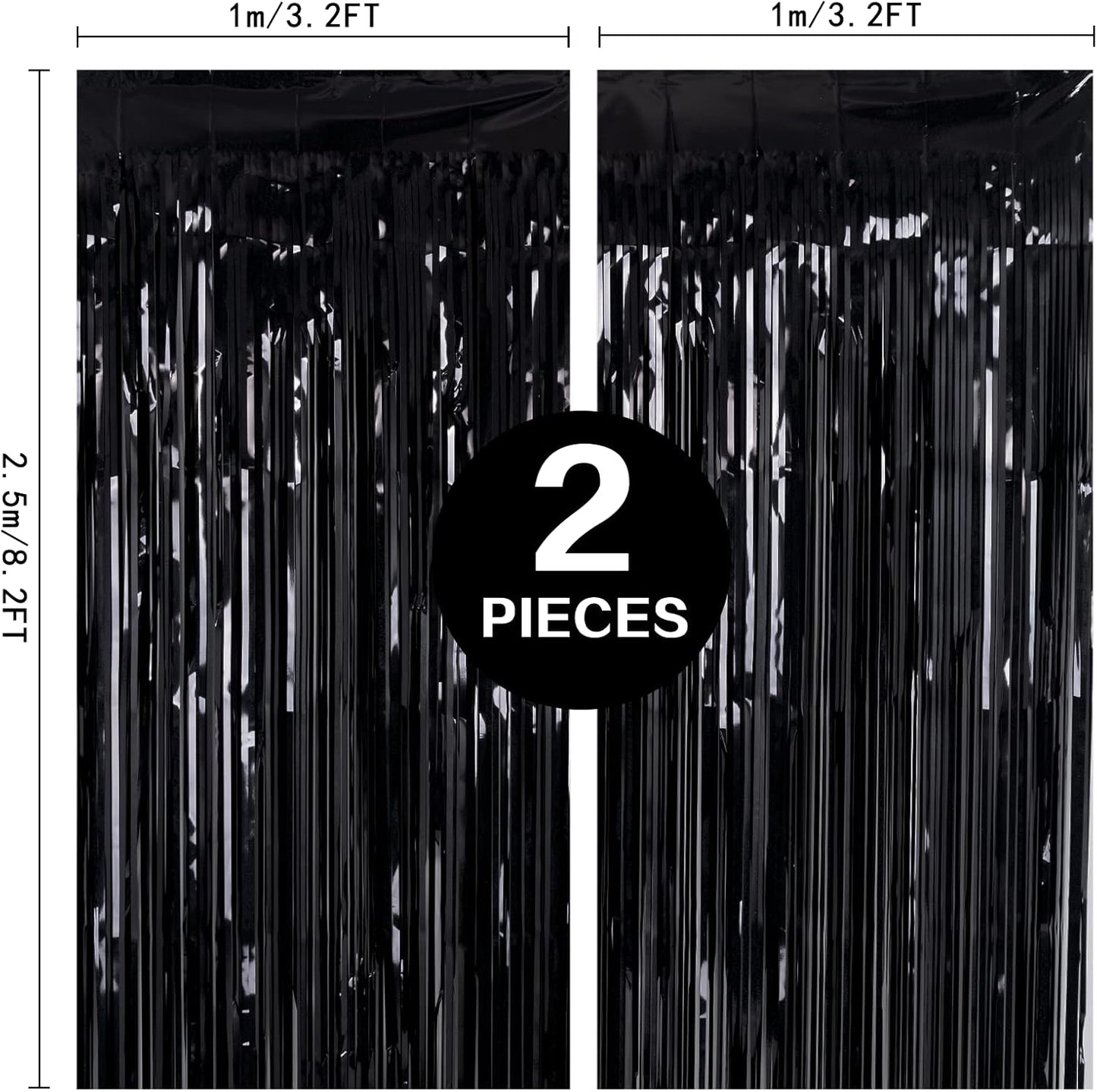 2 Pack 3.2ft x 8.2ft Silver Metallic Tinsel Foil Fringe Curtains, Door Streamer Photo Booth Backdrop for Birthday Graduation Engagement Bridal Shower Bachelorette Baby Shower Party Decorations