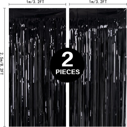 2 Pack 3.2ft x 8.2ft Silver Metallic Tinsel Foil Fringe Curtains, Door Streamer Photo Booth Backdrop for Birthday Graduation Engagement Bridal Shower Bachelorette Baby Shower Party Decorations