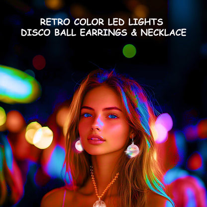 JICASTO LED Disco Ball Earrings and Necklaces, 2 Pcs 70s 80s Light up Disco Ball Set for Disco Party Favors Dance Accessories Women Halloween Costume