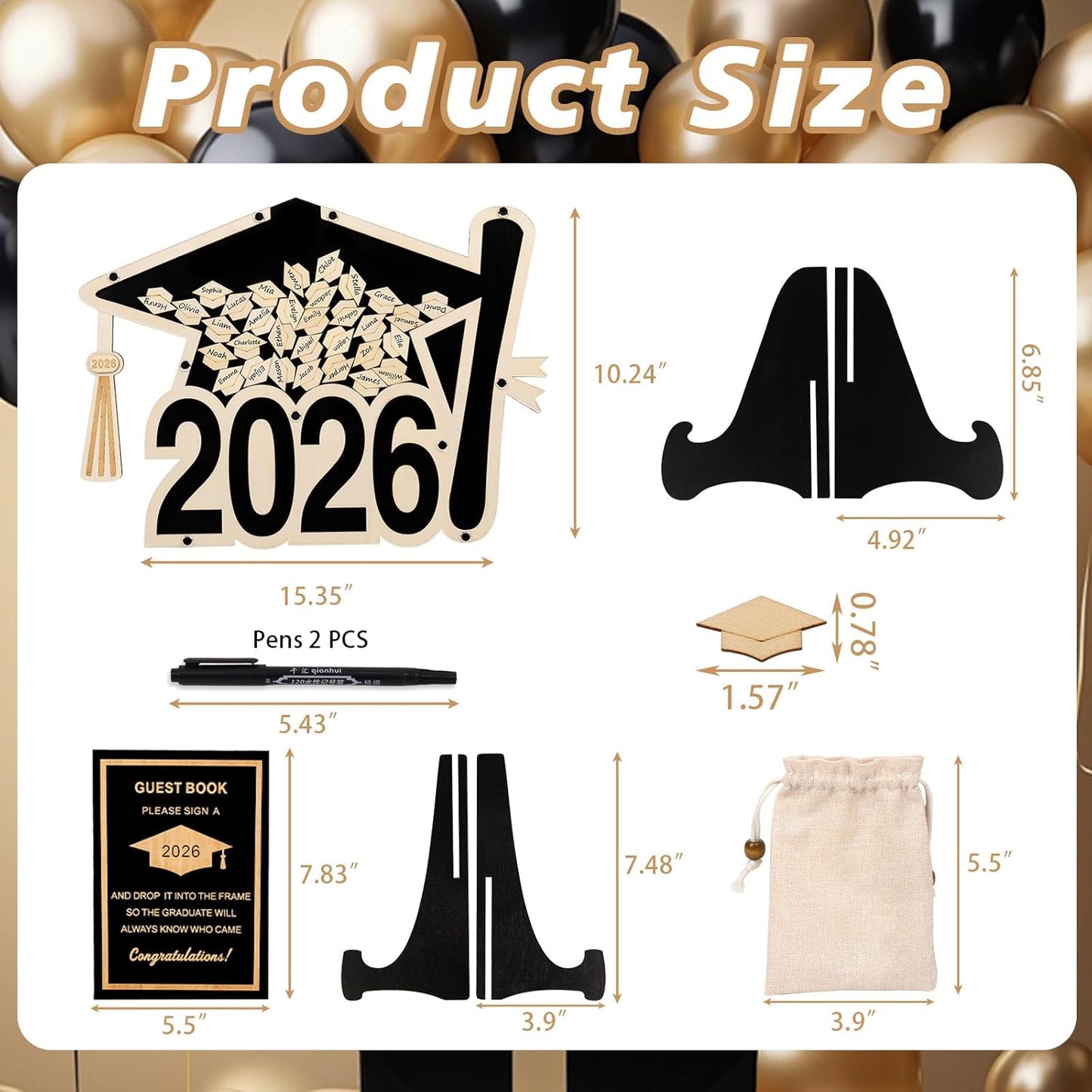 2026 Graduation Guest Book Alternative, Black Happy Graduation Party Decorations, Class of 2026 Congrats Graduates Signature Guestbook Gifts for College High School Students Friends Men Women