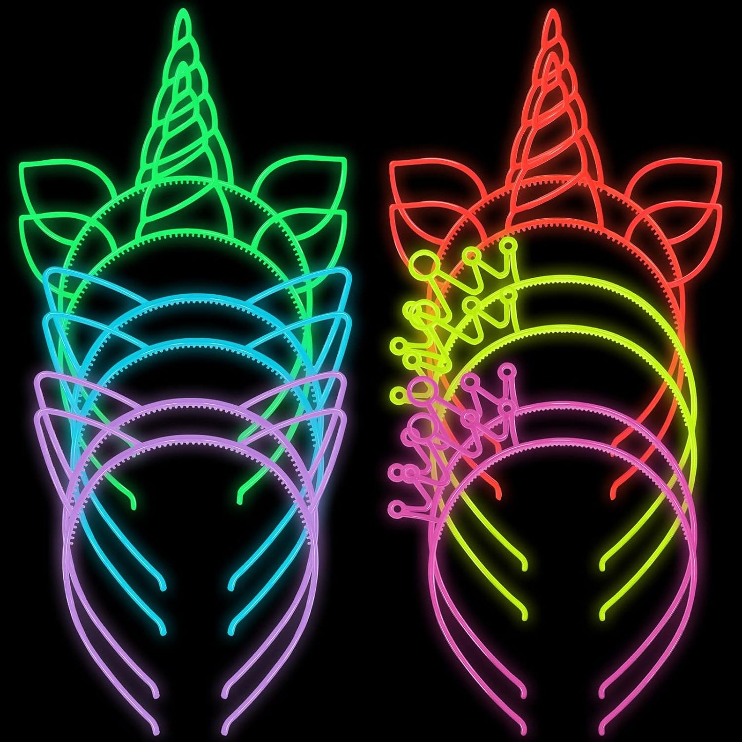 ZIRICHER 6 Colors Glow in the Dark Headbands, Plastic Light Up Hair Band Crowns Luminous Headband For Girls Party Headbands