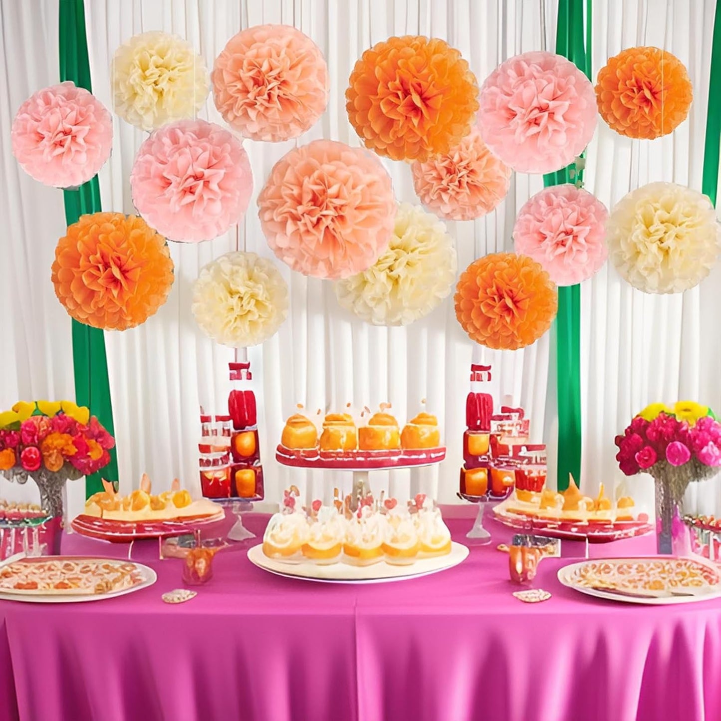 XIKSXITN 12 pc Rose Gold Gradient Tissue Paper Pom poms-Hanging Gold Dot White Paper Pom Poms Paper Flowers Ball for Party Decorative(8&10&12 inch)