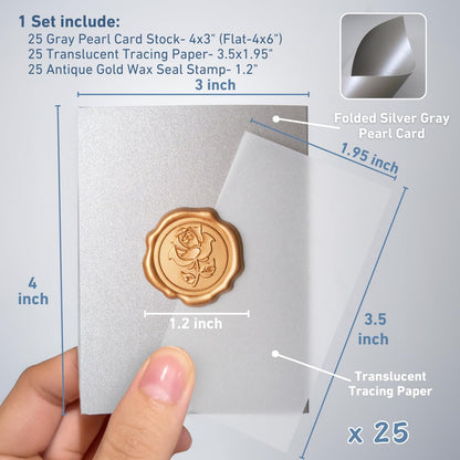 25 Pack Name Cards for Table Setting, Printable Place Cards with Antique Gold Rose Wax Seal Sticker for Wedding, Table Tent Card Stock Decor for Party, Dinner, Home(Pearlized Champagne Gold)