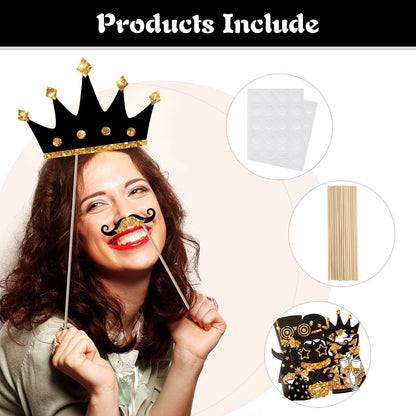 Zonon 24 Pcs Funny Photo Booth Props Class of 2026 Graduation Birthday Wedding Family Class Reunion Prom Disco Party Celebration Decoration Supplies Mix of Hats, Lipstick, Tie(Blue and Black)