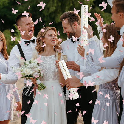 Confetti Cannon Butterfly Confetti Poppers 12 Pack Party Poppers 12 inch Pink Confetti Shooters Butterfly Sticks for Wedding Birthday Graduation Anniversary Bridal Shower Valentines Christmas New Year