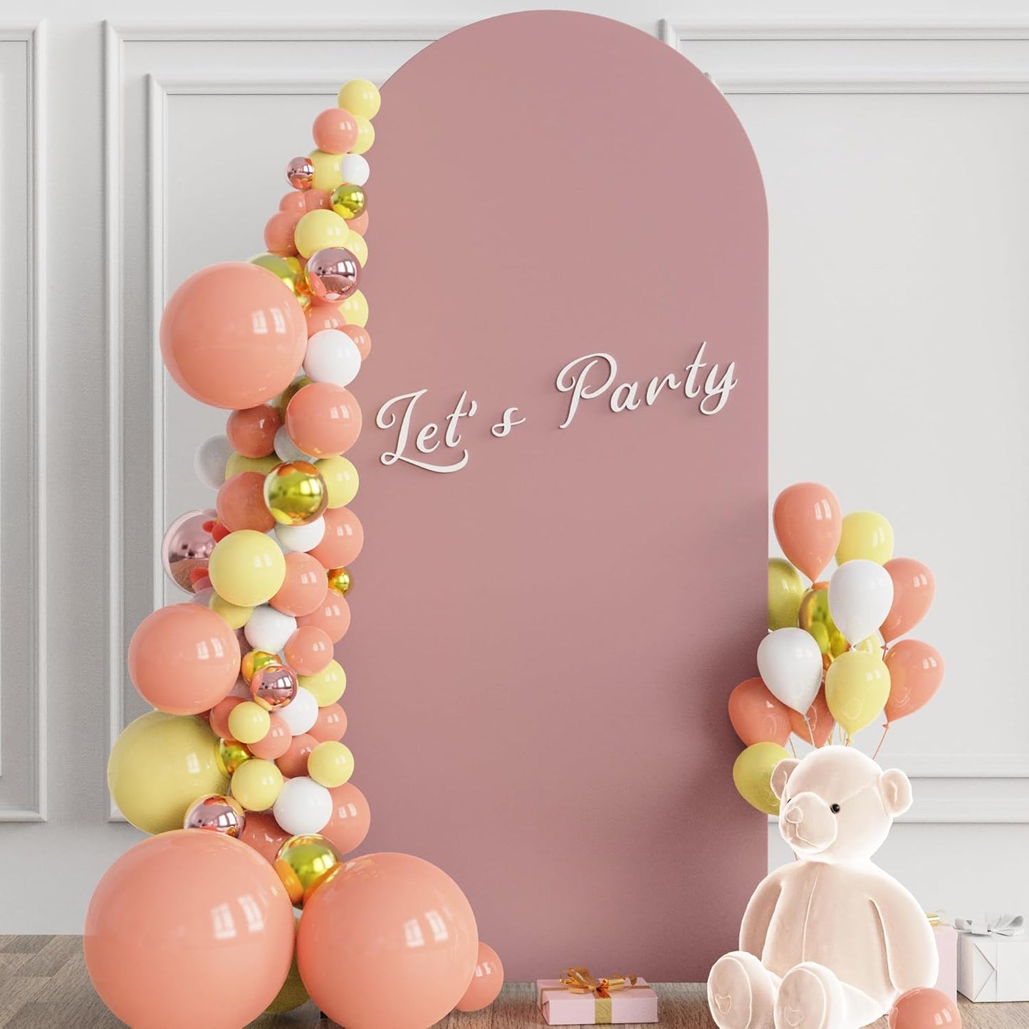 Wokceer 7.2 FT Wedding Arch Backdrop Stand and White Arch Cover, Metal Arch Stand with Arch Stand Cover for Birthday Party Wedding Ceremony Bridal Baby Shower Event Decor