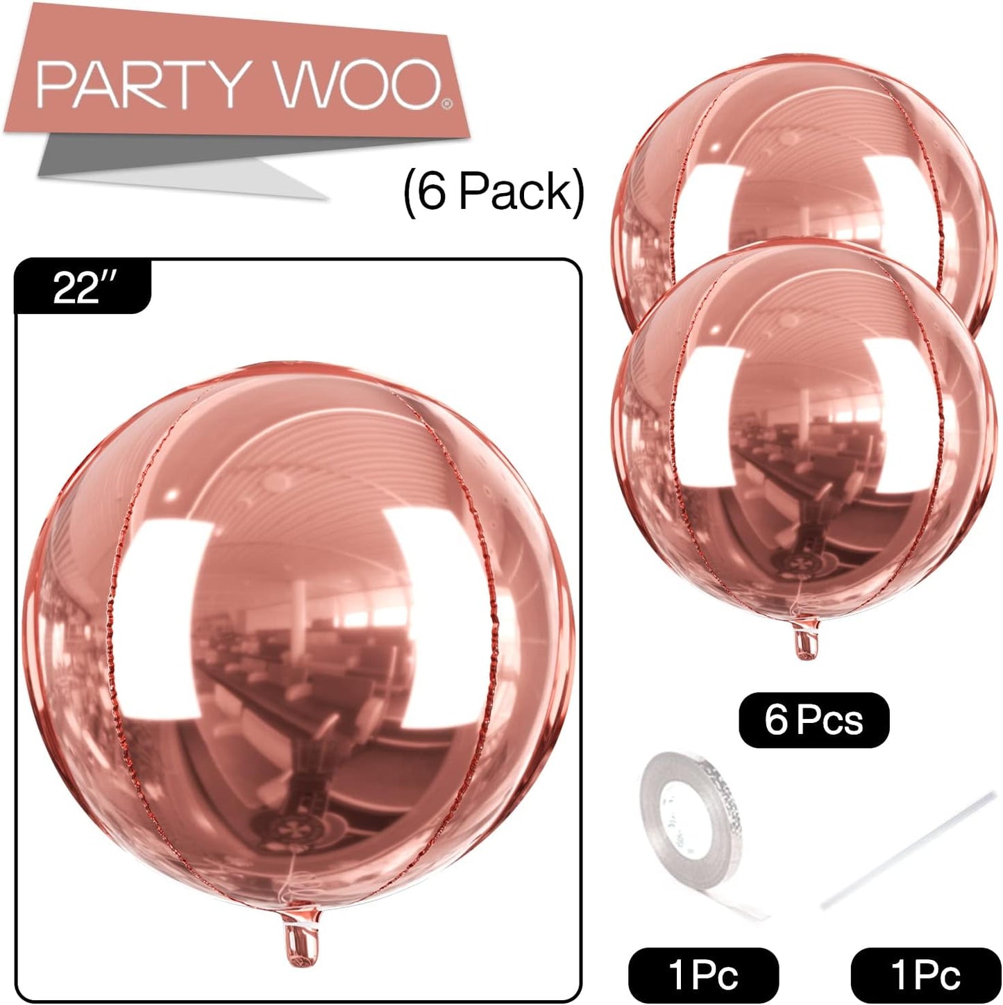 PartyWoo Metallic Gold Foil Balloons 20pcs Different Sizes Pack of 22 15 10 Inch Large Round Foil 4D Inflatable Mirror Ball Mylar Balloons for Graduation Birthday Baby Shower Party Decorations