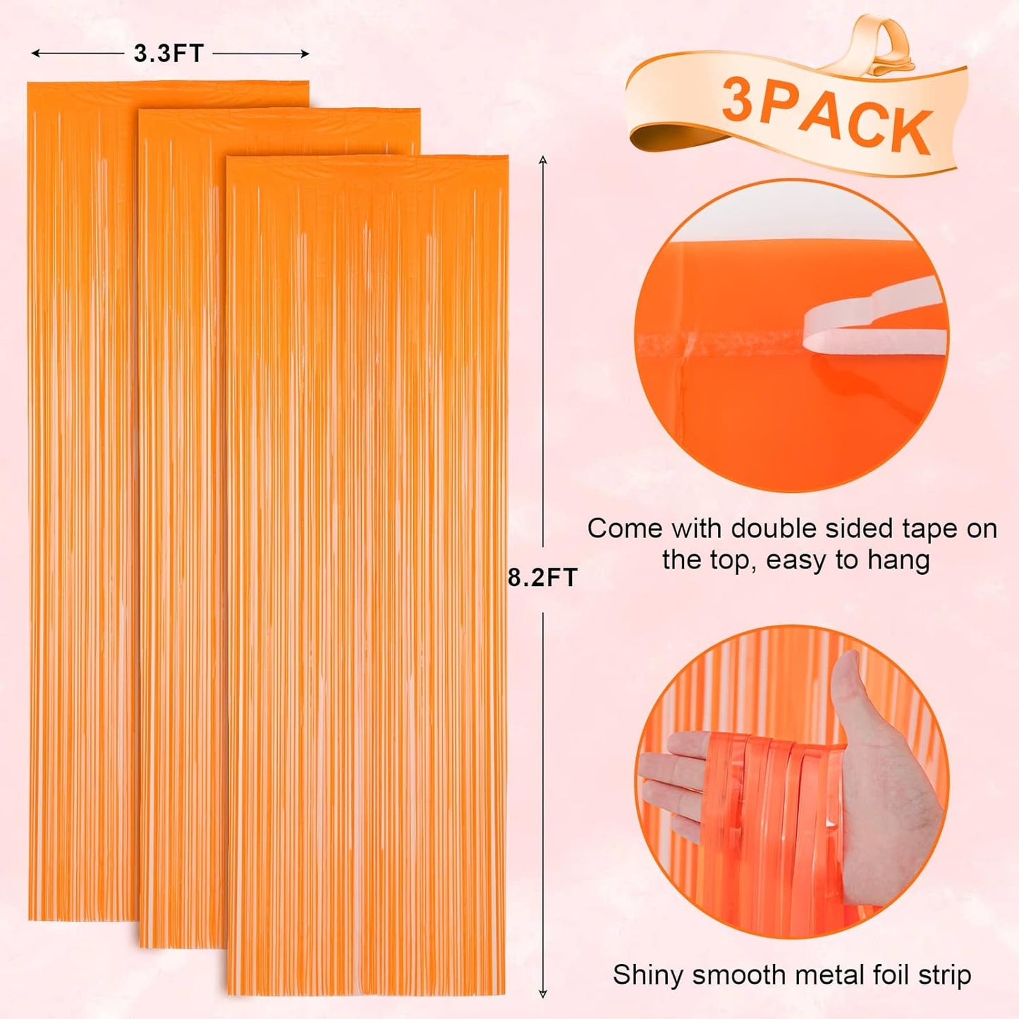 Voircoloria 3 Pack 3.3x8.2 Feet Gold Foil Fringe Backdrop Curtains, Tinsel Streamers, Fringe Backdrop for 2025 New Years Eve, Graduation, Birthday, Baby Shower, Gender Reveal, Disco Party - Colors B