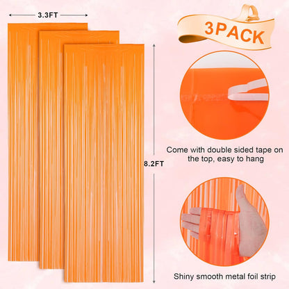 Voircoloria 3 Pack 3.3x8.2 Feet Gold Foil Fringe Backdrop Curtains, Tinsel Streamers, Fringe Backdrop for 2025 New Years Eve, Graduation, Birthday, Baby Shower, Gender Reveal, Disco Party - Colors B