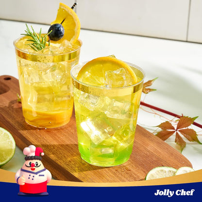 JOLLY CHEF 12 oz Clear Plastic Cups, 100 Pack Heavy-duty Party Glasses, Disposable Plastic Cups for Halloween,Thanksgiving Day, Christmas Party