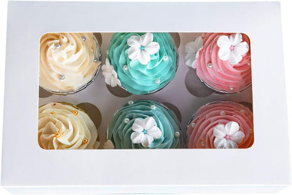ONE MORE Cupcake Boxes with Inserts 6 Holders,9.5x6.3x3inch Large White Standard Bakery Boxes with Window Food Grade Cake Carrier Container for Muffins,Gift Treat Box Bulk,Pack of 15