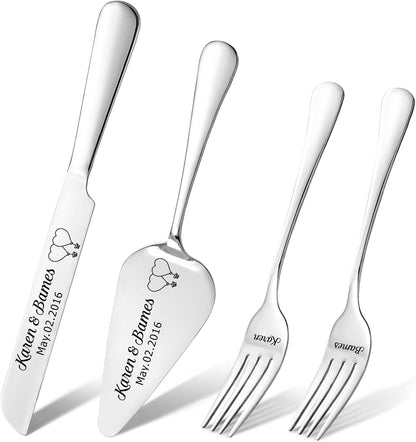 Personalized Wedding Cake Knife and Server Set, Custom Cake Cutting Set for Wedding, Silver Cake Knife Set Stainless Steel, Customized Gifts for Weddings, Engagements, Anniversaries, Birthday(Silver)