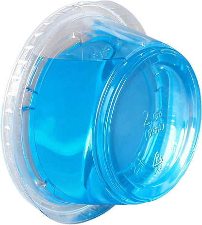 2oz Crystal Jello Shot Cups with Lids 100 Set, Leakproof & Freezer Safe Small Meal Prep Plastic Portion Cups for Salad Dessert Condiment Sauce Souffle, Food Storage Cups for Lunch Party Trips