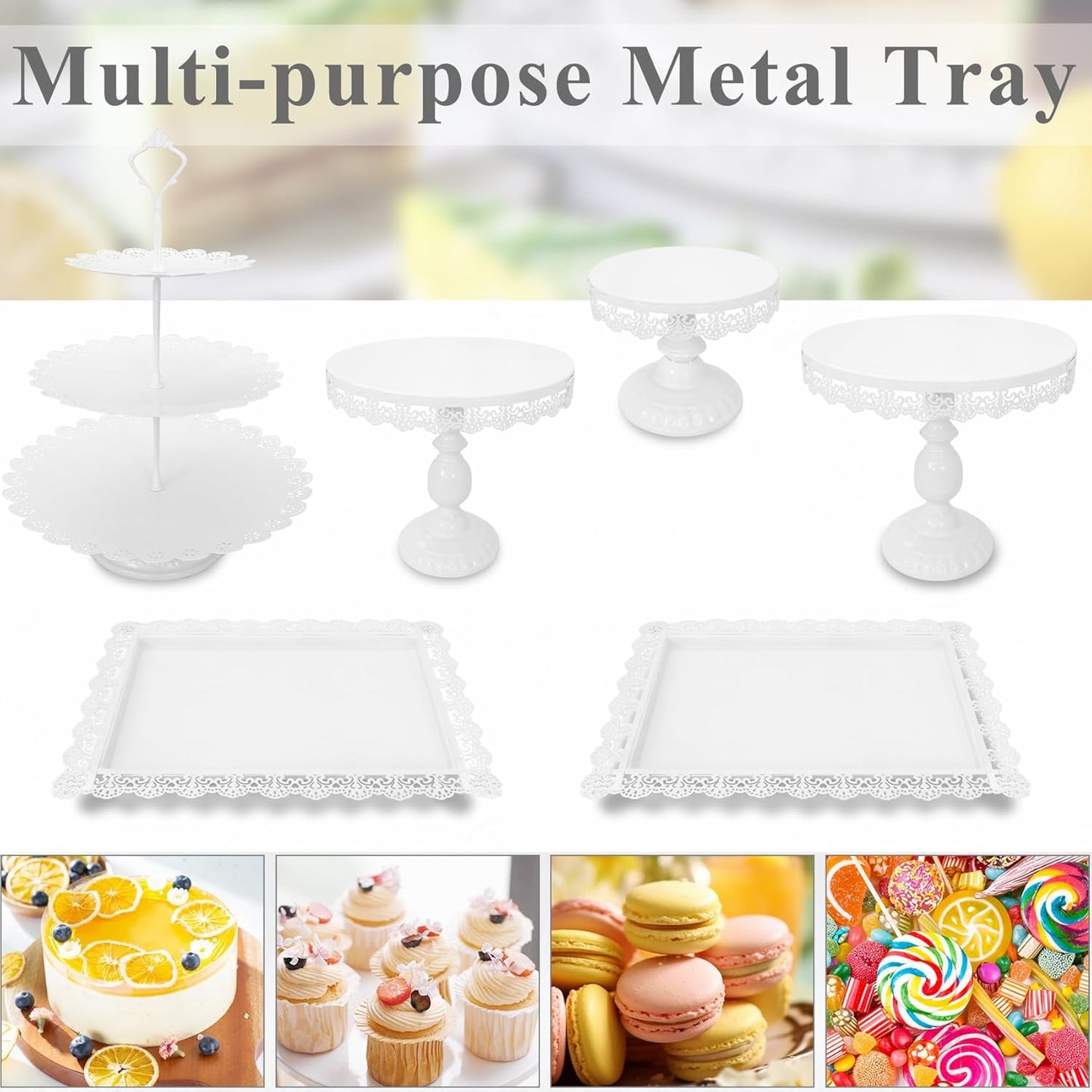 Set of 9 Cake Stands Metal Cupcake Stand Set Multiple Styles Candy Fruit Display Tower Dessert Plate Cake Serving Tray for Birthday Party Wedding Anniversary Baby Shower Engagement (Gold)