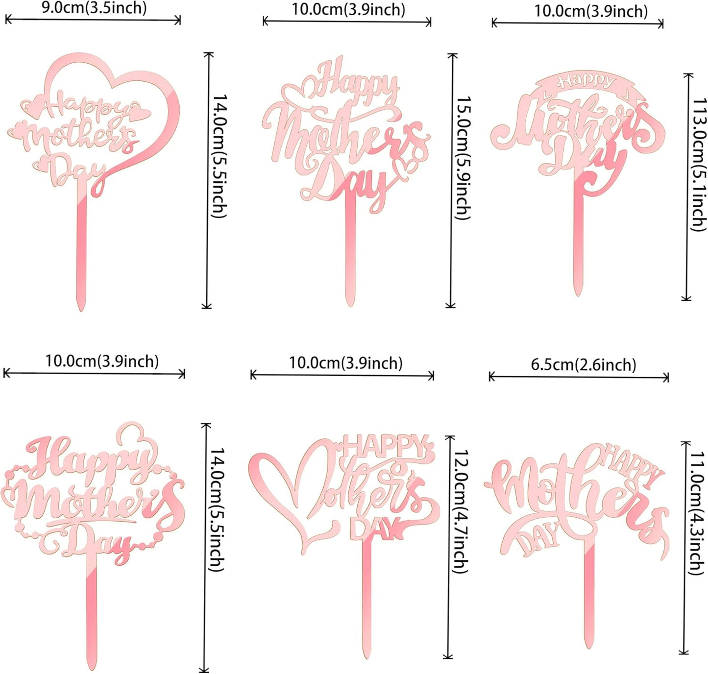 24 PCS Happy Mother's Day Cupcake Toppers with Glitter Heart Love Mother Best Mom Cupcake Picks for Happy Mother's Day Theme Women Birthday Party Cake Decorations Supplies Rose Gold