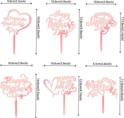 24 PCS Happy Mother's Day Cupcake Toppers with Glitter Heart Love Mother Best Mom Cupcake Picks for Happy Mother's Day Theme Women Birthday Party Cake Decorations Supplies Rose Gold