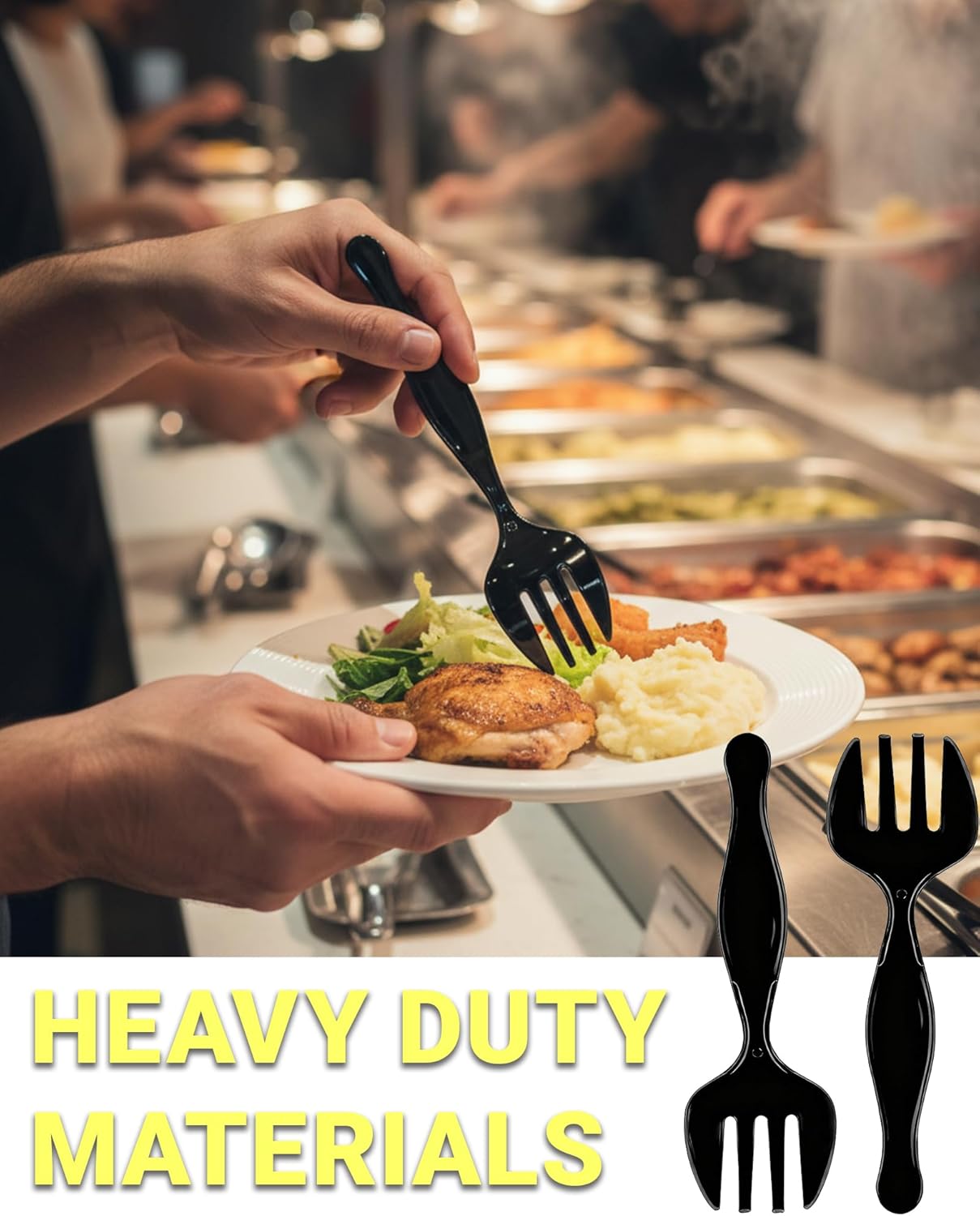 Disposable Black Plastic Spoons, Forks, Tongs | 12-Set (36 Pcs) Serving Utensils Set for Catering, Buffets, Parties, Events, Weddings, Picnics, Banquets, Daily Meals, Heavy-Duty Cutlery for Daily Use