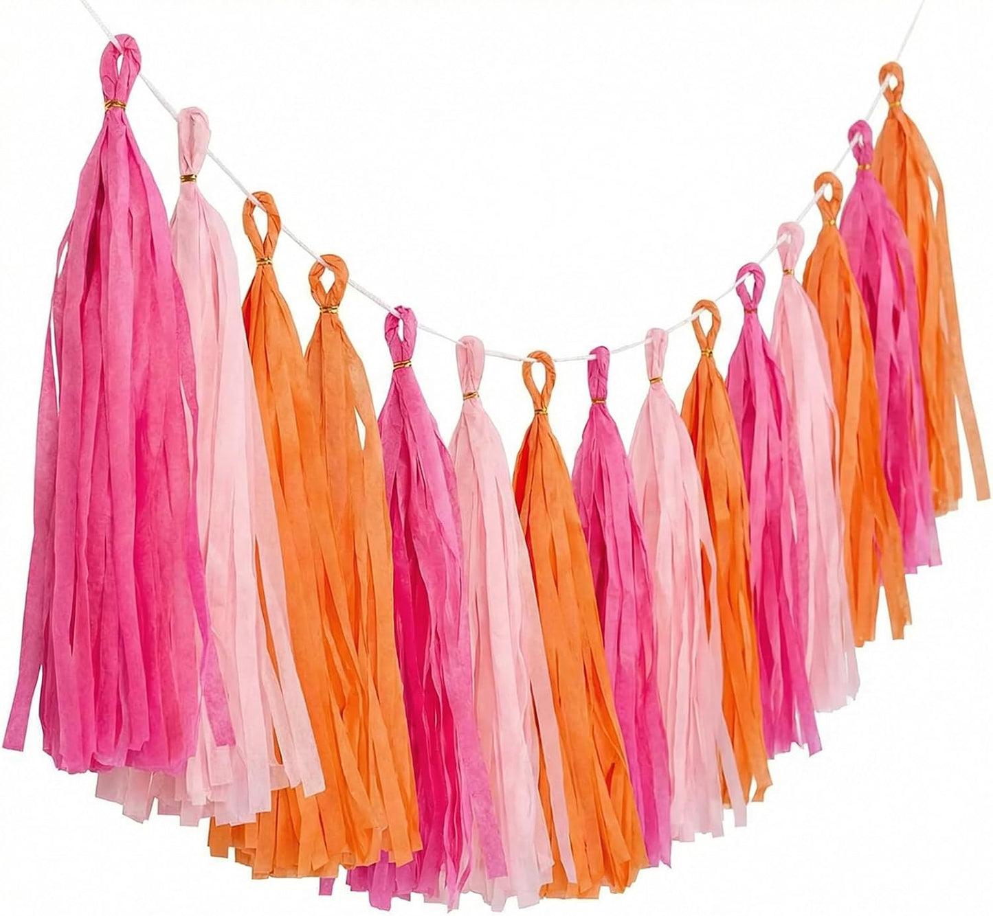 Tissue Paper Tassel Garland – 15-Pack Pink, Rose & Orange, 14-Inch DIY Party Decor for Baby Shower, Wedding & Photo Backdrop