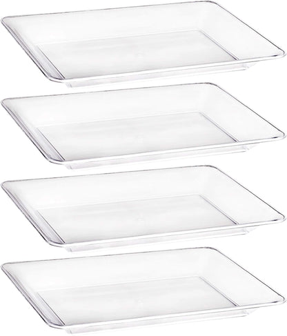 Plasticpro Plastic Serving Trays - Serving Platters Rectangle 10 X 14 Disposable Party Dish Crystal Clear Pack of 4