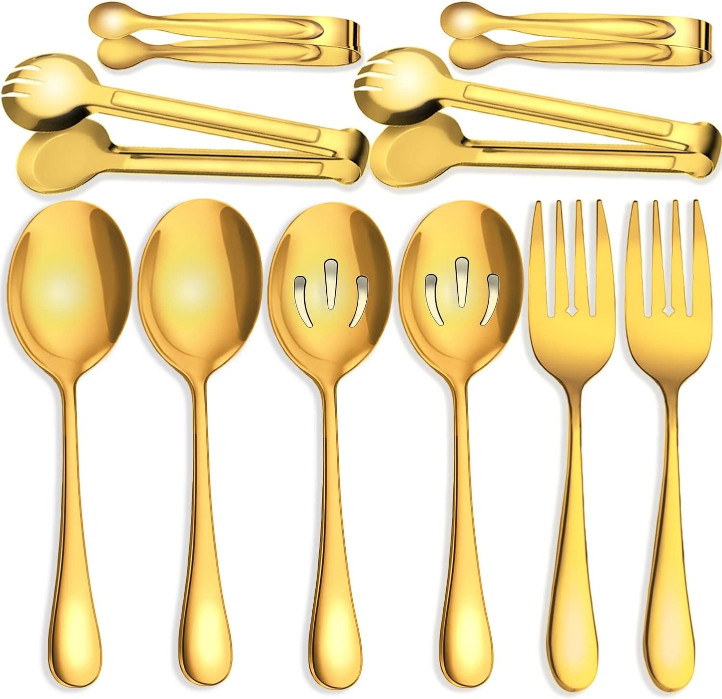 11 PCS Serving Utensils, Large Stainless Steel Spoons Forks Tongs, Pie Server, Great for Hostess Buffet Catering Banquet Party, Silver