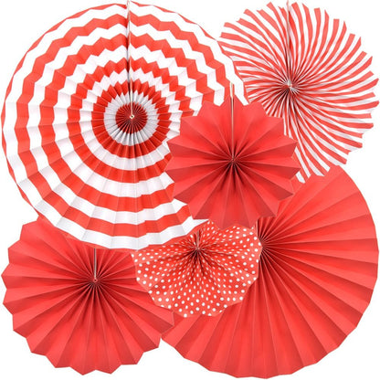 Hocansen 6PCS Paper Fan Garland Paper Fans Party Decorations 8/12/16in Hanging Papers Fans Set Round Papers Fans Pattern Garland for Birthday, Wedding (ZS/Pink)