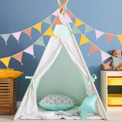 G2PLUS Cotton Fabric Bunting Banner, 9Ft Green Triangle Pennant Banner Flag, 12pcs Double-Sided Bunting Garland with Tassels for Birthday, Nursery, Baby Shower, Classroom Hanging Decor