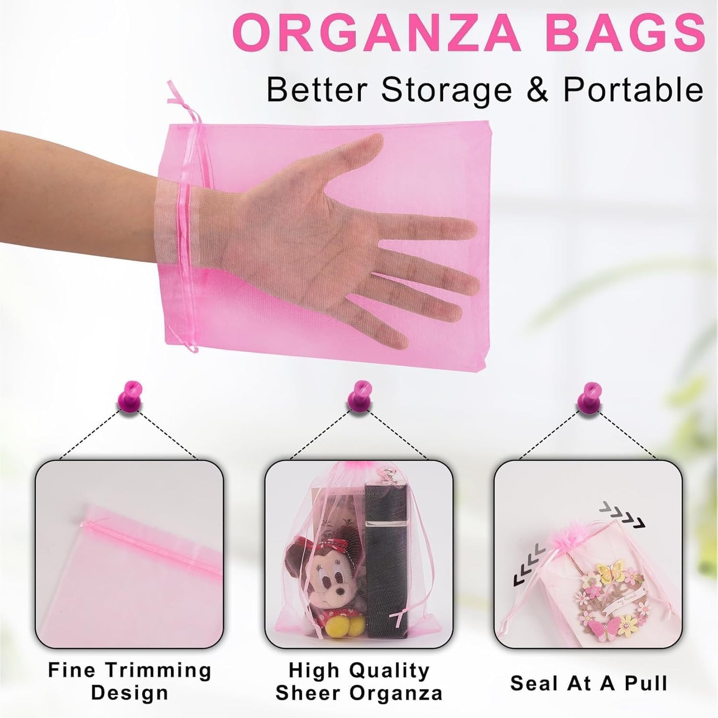 ANZNKU 50PCS Organza Bags 6x9 Large White Gift Bags for Candy Goodie Sachet Jewelry, Mesh Bag Drawstring Sheer Packaging Pouches for Wedding Favors Mother's Day Birthday Party Baby & Bridal Shower