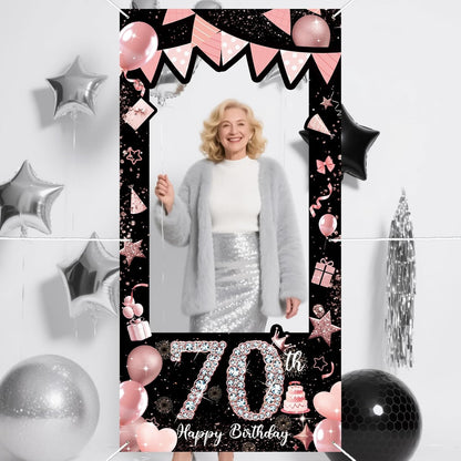 Pink 80th Birthday Neon Photography Banner Backdrop Glow Party Disco Dance Neon Theme Birthday Banner Photo Frame Props Props Selfie Background Face Cutout Photo Props Decoration