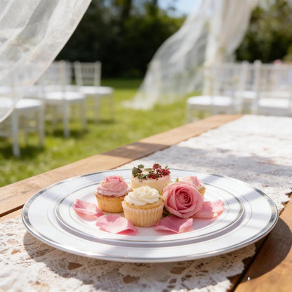 FLOWERCAT 60PCS White Plastic Plates - Heavy Duty White Disposable Plates for Mother's Day/Birthday Party/Wedding -serve for 30 guests Include 30PCS 10.25" & 30PCS 7.5" Plates for Party