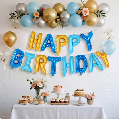 Happy Birthday Balloons Banner, Foil Balloon Personalized Name Letters Balloons Sign Birthday Party Decorations for Women Men Boys Girls Cream