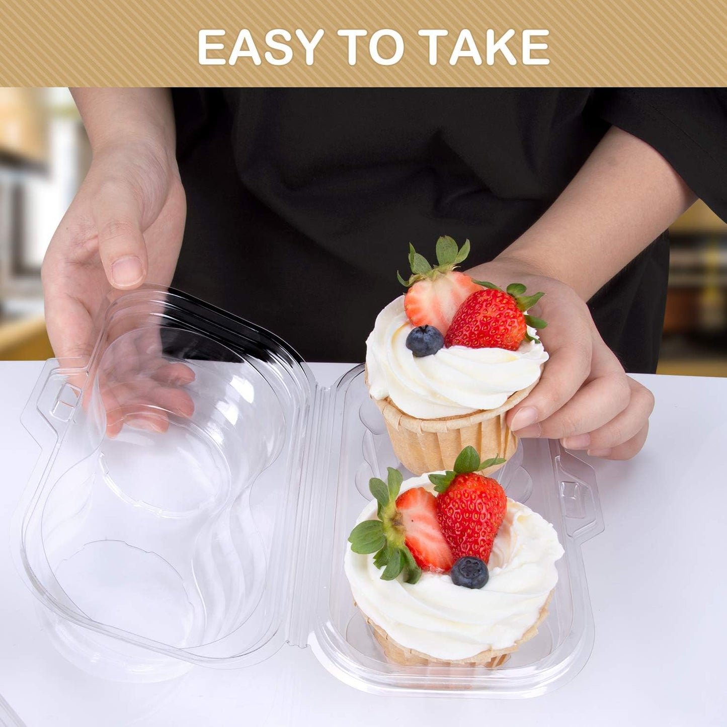 2 Cavity Cupcake Boxes-Stackable Regular Cupcake Carrier Holder, Thicker Clear Cupcake Boxes, Non-slip High Topping Cupcake Containers for Cupcakes, Muffins (50)