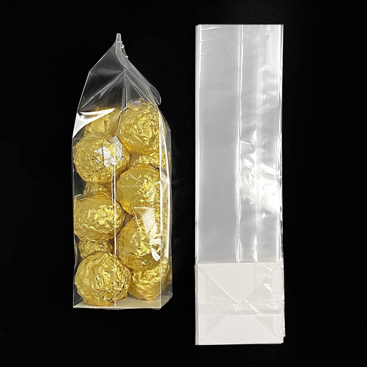Gusseted Flat Bottom Cellophane Bags with Paper Insert 50Pcs 4x2x8 Inches Smore Bags