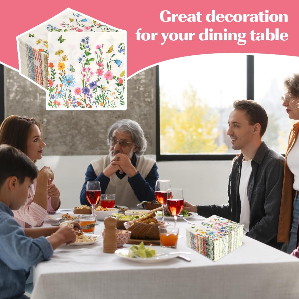 100Pcs Disposable Floral Paper Napkins Decorative Bathroom Napkins Guest Disposable Wild Flower Hand Towels Dinner Party Napkins for Wedding Birthday Party Baby Shower