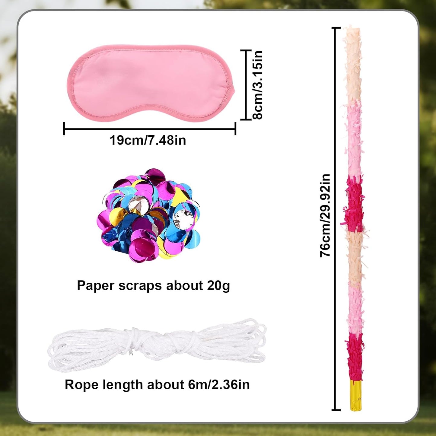 Pinata Sticks Set, 76cm/29.92in Sturdy Pink Pinata Stick with Blindfold Rope & Confetti for Kids Adults Themed Party Fun and Delight
