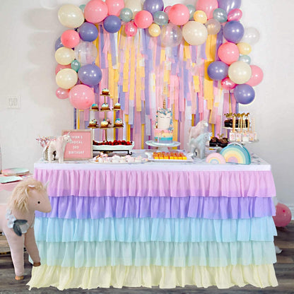 Pastel Rainbow Table Skirt Ruffle Party Tablecloth for Rectangle Table 6ft Birthday Party Baby Shower