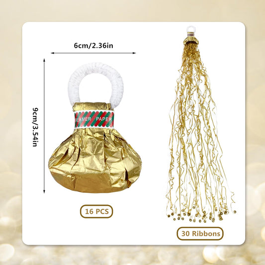 16 Pack Streamers Poppers Party Poppers Hand Throw Streamers for Birthday Wedding Graduation Engagement Retirement Party Supplies (Gold)