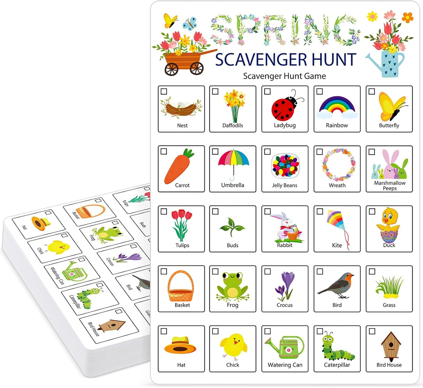 Hoolerry 30 Pcs Nature Scavenger Hunt for Kids Road Trip Game Car Spring Summer Easter Scavenger Hunt Cards Travel Activities Camping Games Outdoor Indoor Seek Activity for Kids Adults(Nature)