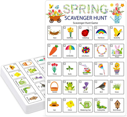 Hoolerry 30 Pcs Nature Scavenger Hunt for Kids Road Trip Game Car Spring Summer Easter Scavenger Hunt Cards Travel Activities Camping Games Outdoor Indoor Seek Activity for Kids Adults(Nature)